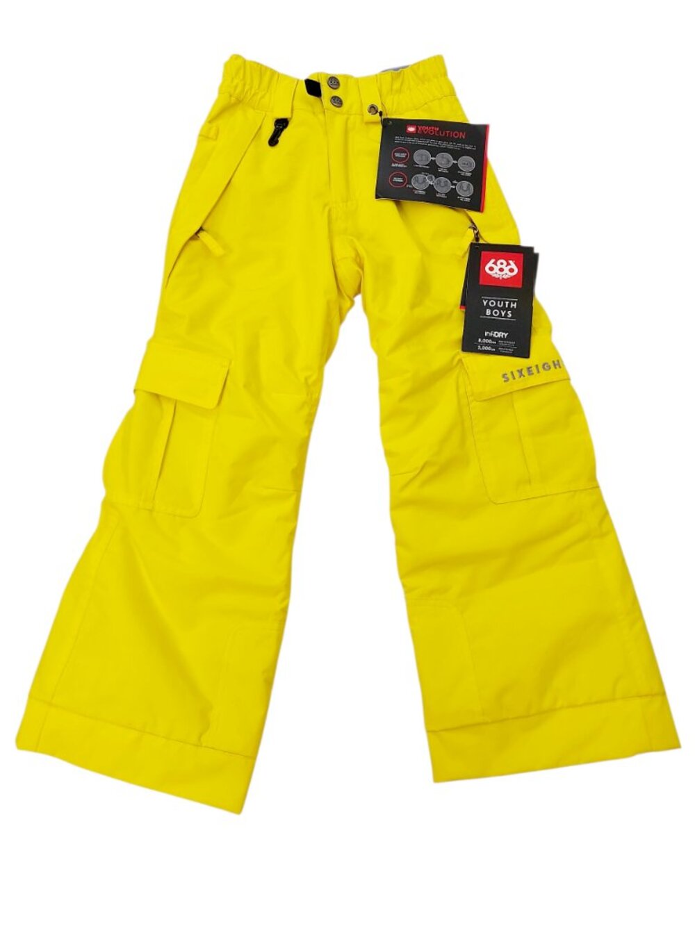 686 Youth Boys XS Yellow Ridge Insulated Snow Cargo Pants Waterproof Ski Winter